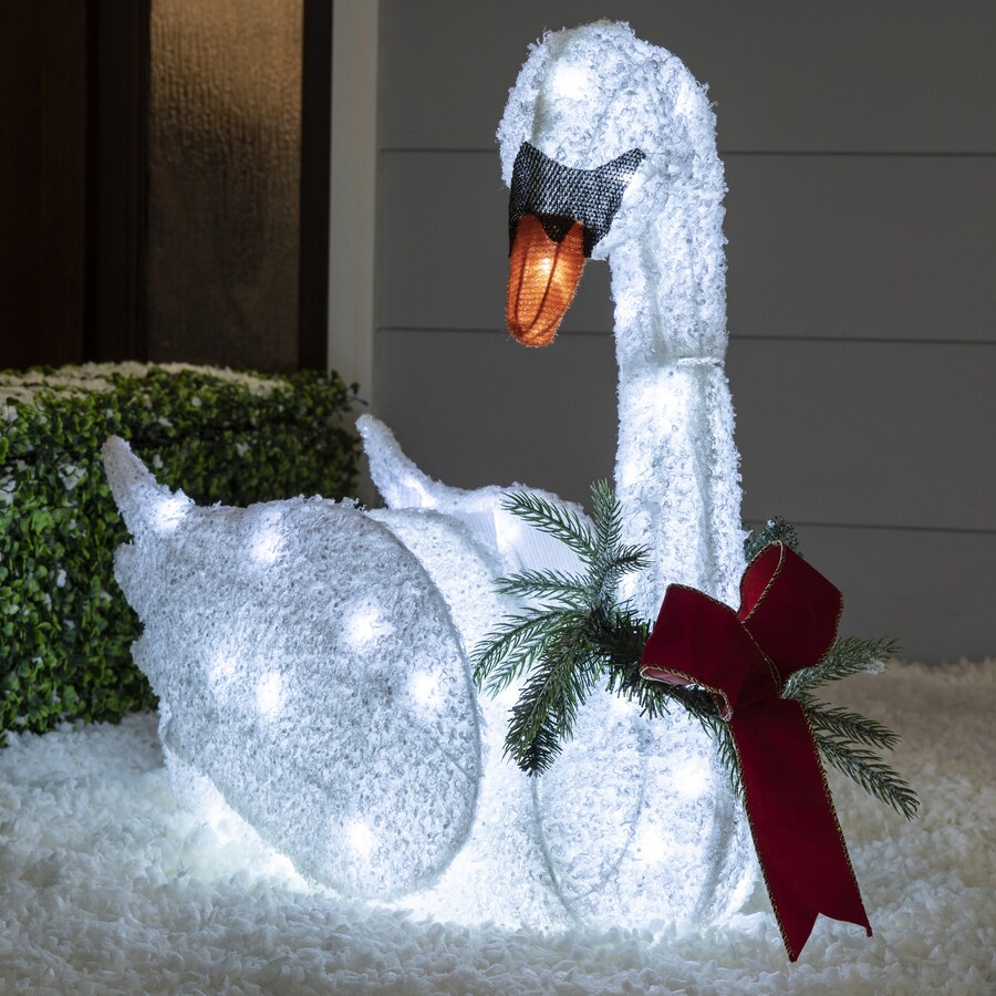 outdoor christmas decor lowes Holiday Living 22in Swan Sculpture with White LED Lights in the