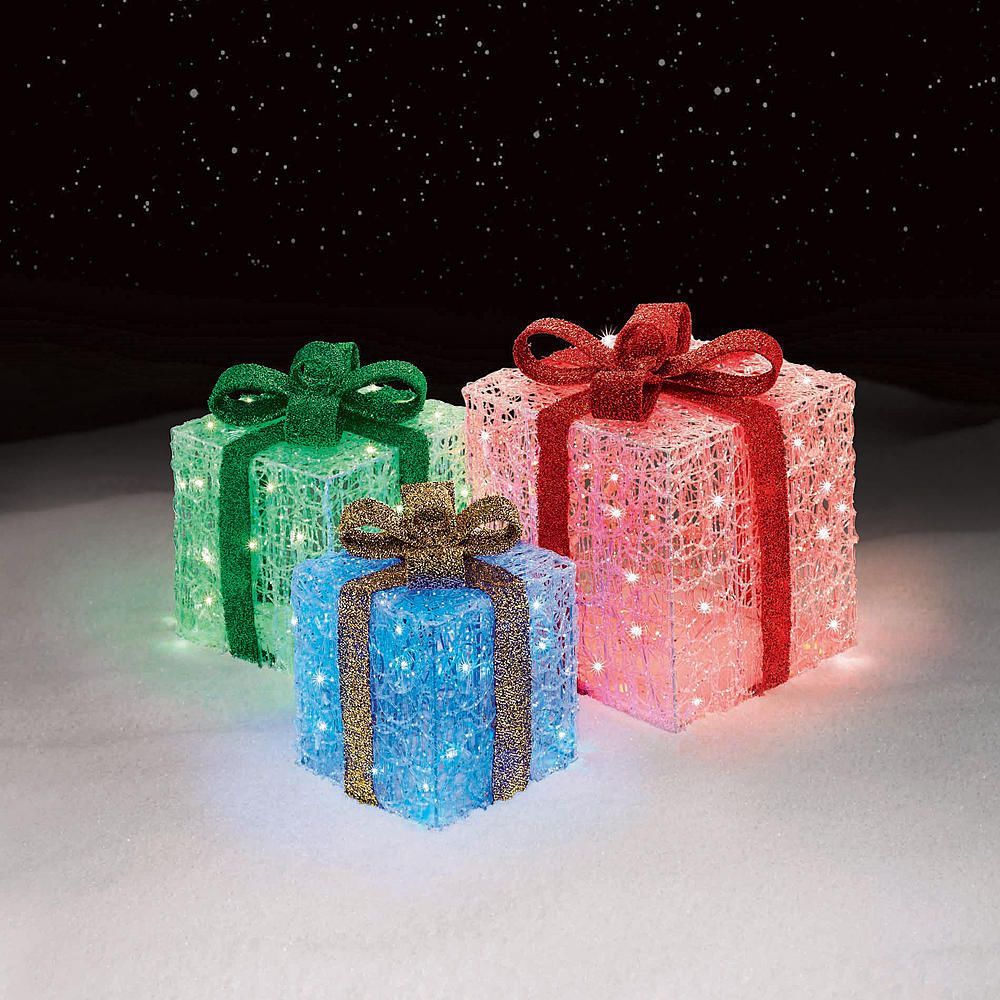 christmas gift box outdoor decor Outdoor Decorations Christmas Holiday Yard Decor Lighted Gift Boxes Metal Frame 140 Outdoor