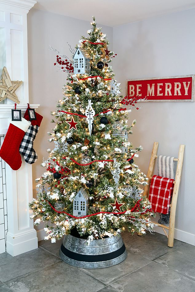 farmhouse christmas tree decor Farmhouse Christmas Tree with Cool Galvanized Tree Collar Eighteen25 Christmas decorations