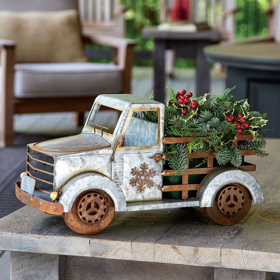 large red truck christmas decor Vintage Truck Centerpiece Christmas red truck, Fall thanksgiving decor, Vintage truck