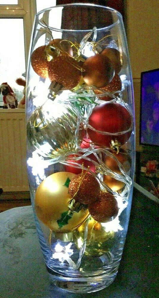 christmas decoration ideas for vases Christmas Vase With Baubles And Lights Handmade handmade Christmas