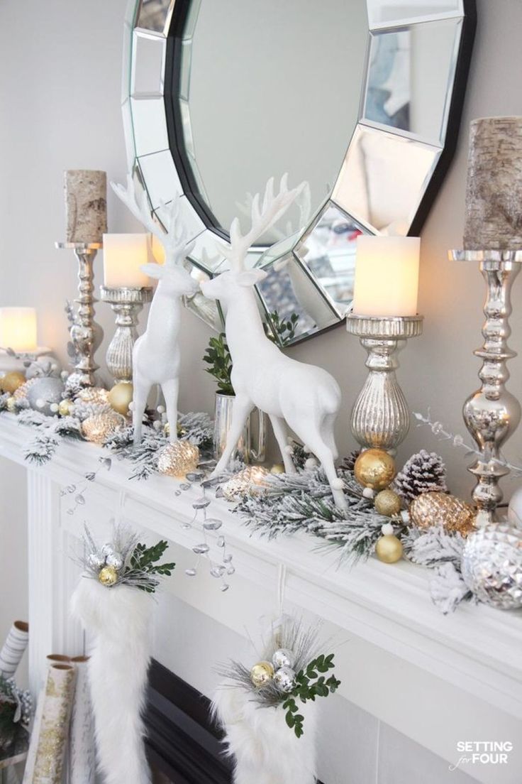 white christmas mantel decor 51 Elegant White Christmas Decoration Ideas White christmas decor, Glam christmas decor