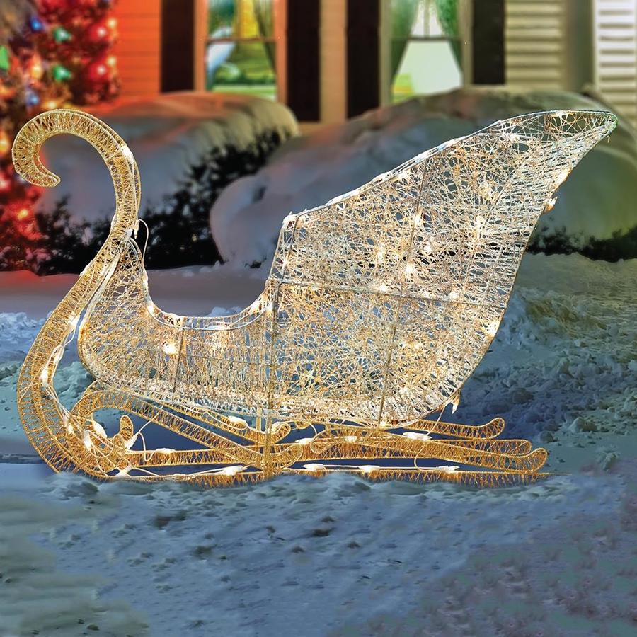 christmas decor at lowes Northlight 41in Lighted Elegant White Glittering Christmas Sleigh Outdoor Decoration at