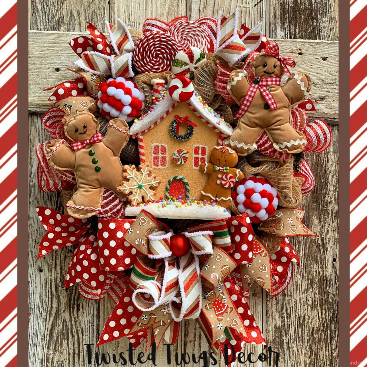 ginger bread christmas decor Gingerbread House Wreath Christmas Wreath Gingerbread Man Etsy Gingerbread christmas decor