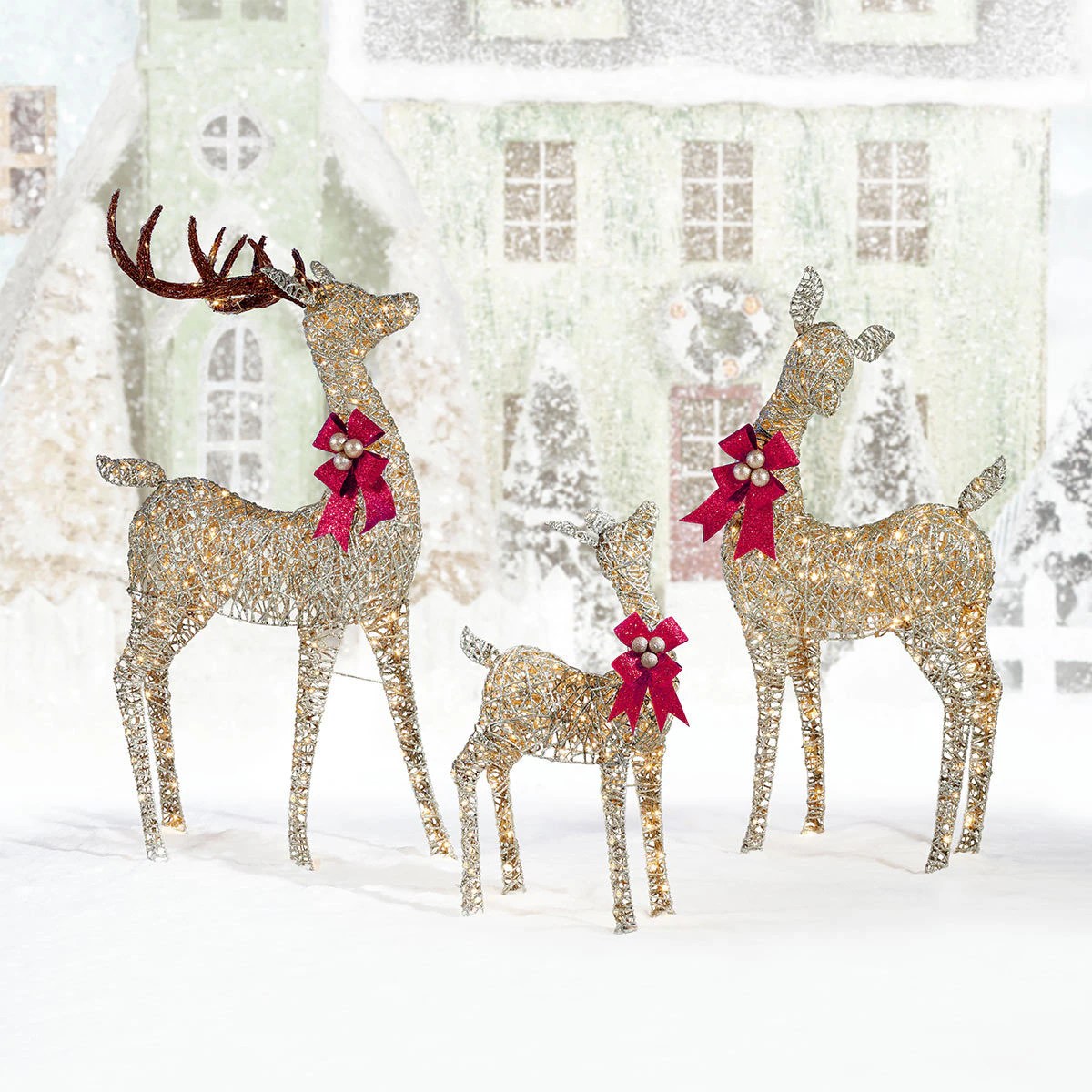 christmas reindeer indoor decor Indoor/Outdoor Christmas Reindeer Family Set of 3 with LED Lights Costco UK