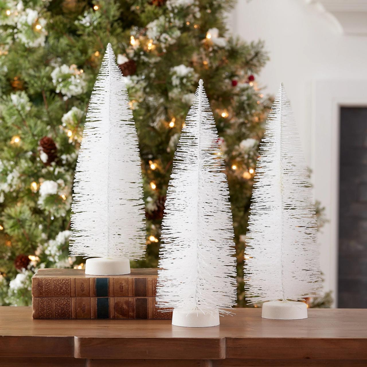 table top christmas decor Holiday Time 13" White Tree TableTop Christmas Decoration, Set of 3