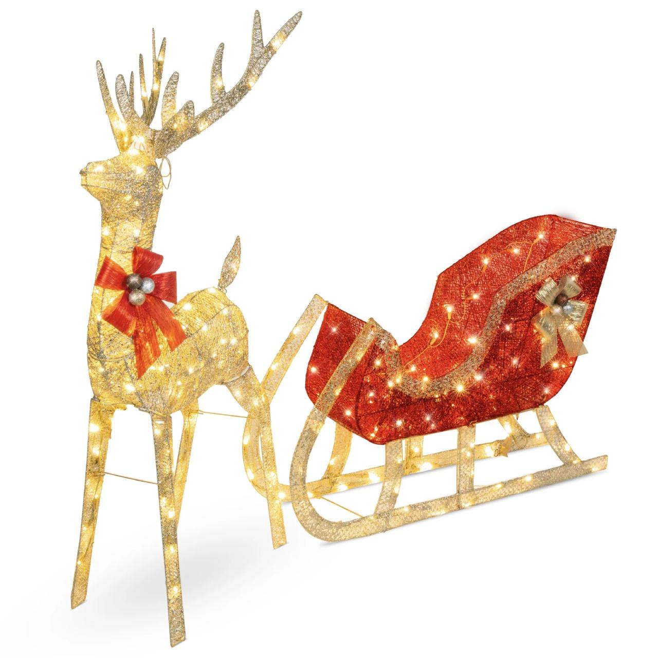 outdoor christmas decorations reindeer and sleigh Best Choice Products Lighted Christmas 4ft Reindeer & Sleigh Outdoor