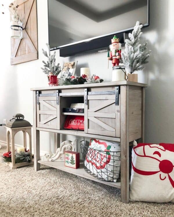 christmas decor tv stand 19 Christmas Décor Ideas for TV Stands to Watch Holiday Movies in Style