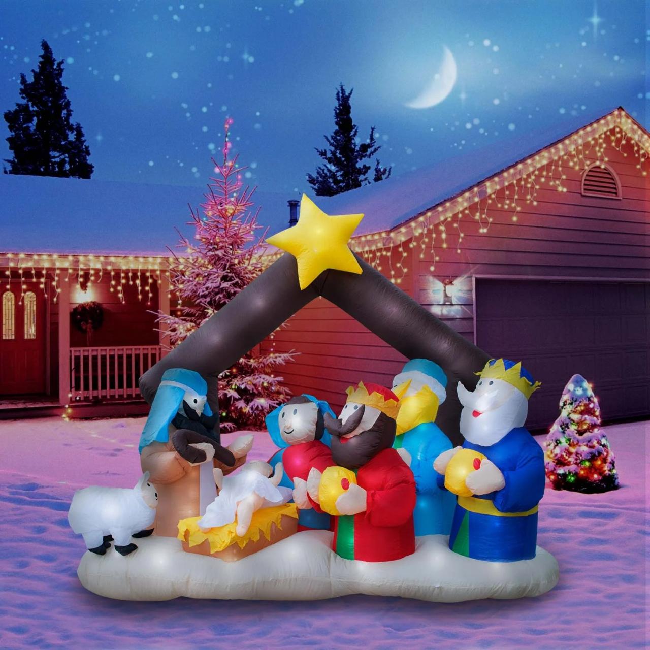 inflatable christmas decorations indoor Holidayana Christmas Inflatable Giant 6.5 Ft. Nativity Scene Inflatable