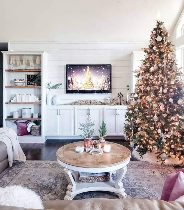 christmas decor tv stand 19 Christmas Décor Ideas for TV Stands to Watch Holiday Movies in Style