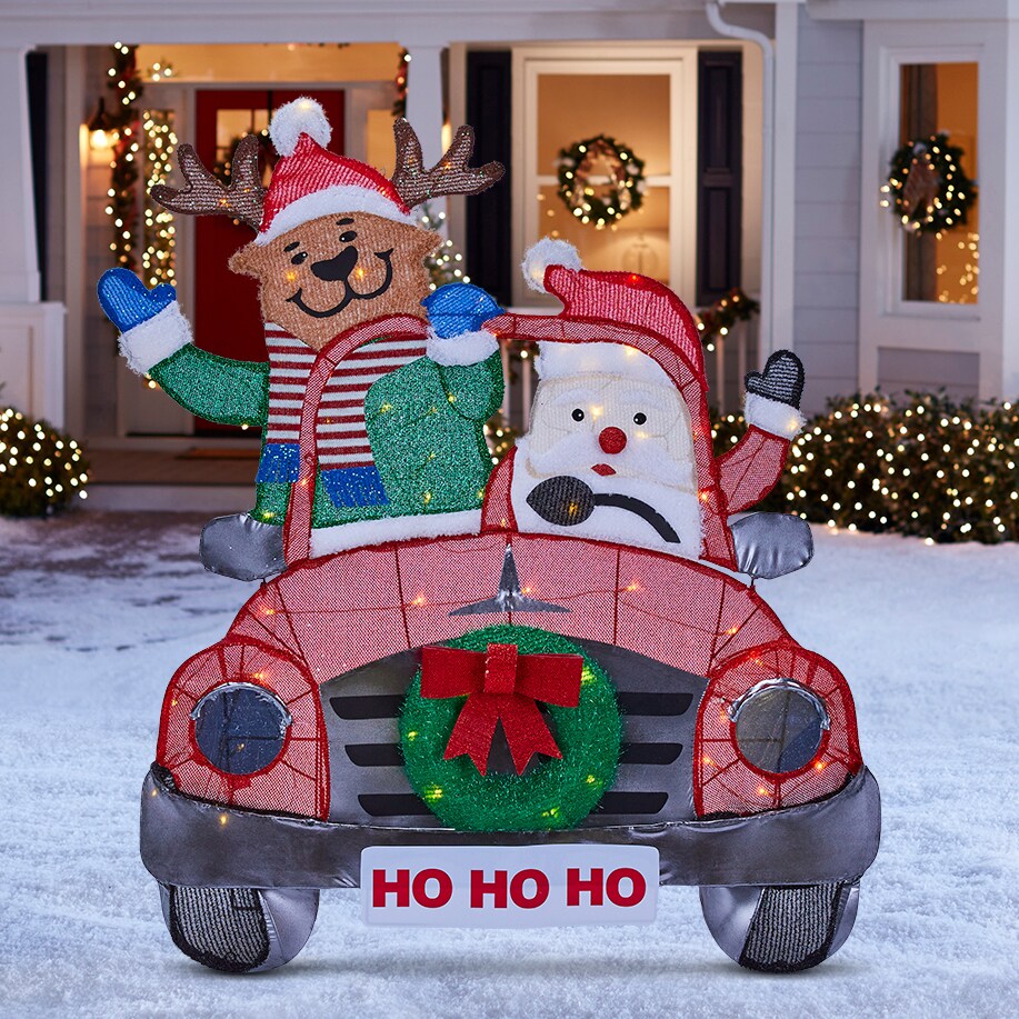 lowes outdoor christmas decor Holiday Living HL Santa and Reindeer In Car in the Outdoor Christmas Decorations department at