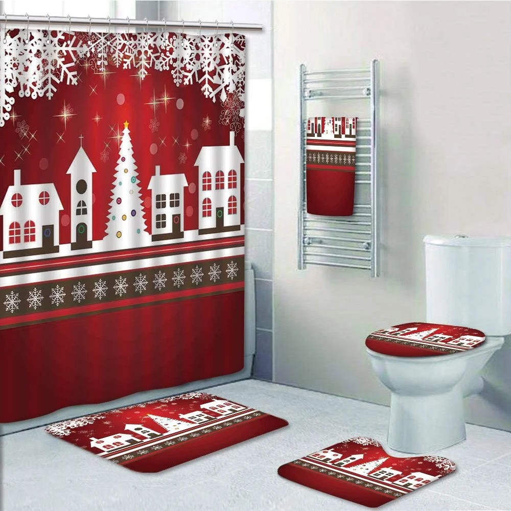 christmas bathroom decor walmart PRTAU Christmas Winter Holidays Gingerbread House Tree Snowflakes 5 Piece Bathroom Set Shower