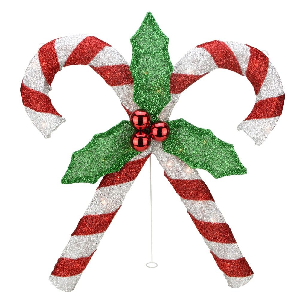 candy cane christmas decor outside Northlight 27" Lighted Sparkling Red and Silver Double Candy Cane Outdoor Christmas Decor