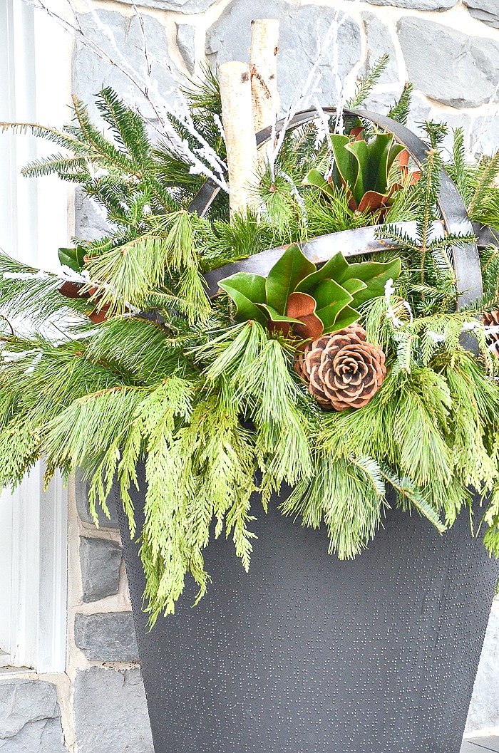 christmas decor for outdoor planters HOW TO DECORATE AN OUTDOOR CHRISTMAS PLANTER StoneGable