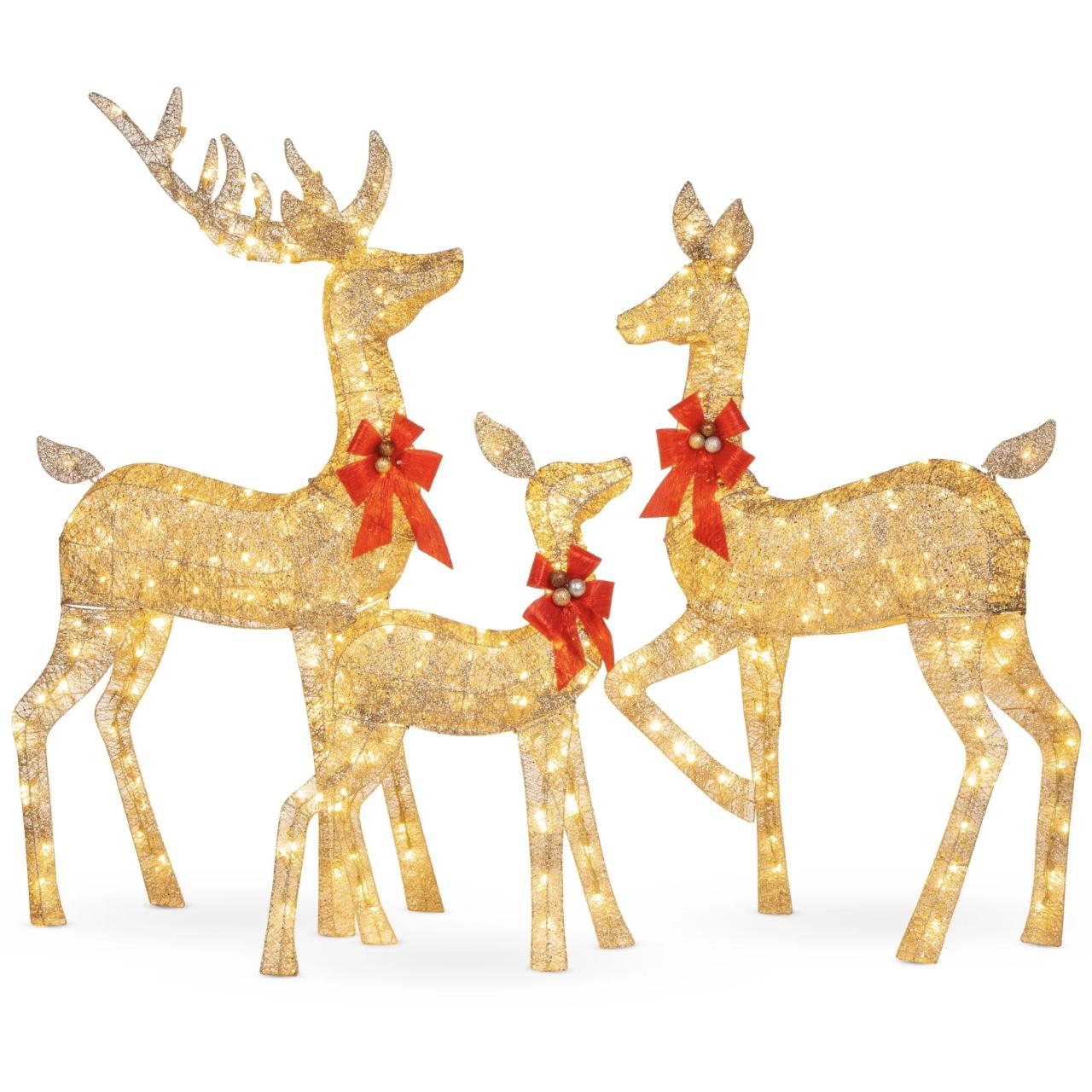 christmas decor with deer Best Choice Products 3Piece Lighted Christmas Deer Set Outdoor Yard Decoration with 360 LED