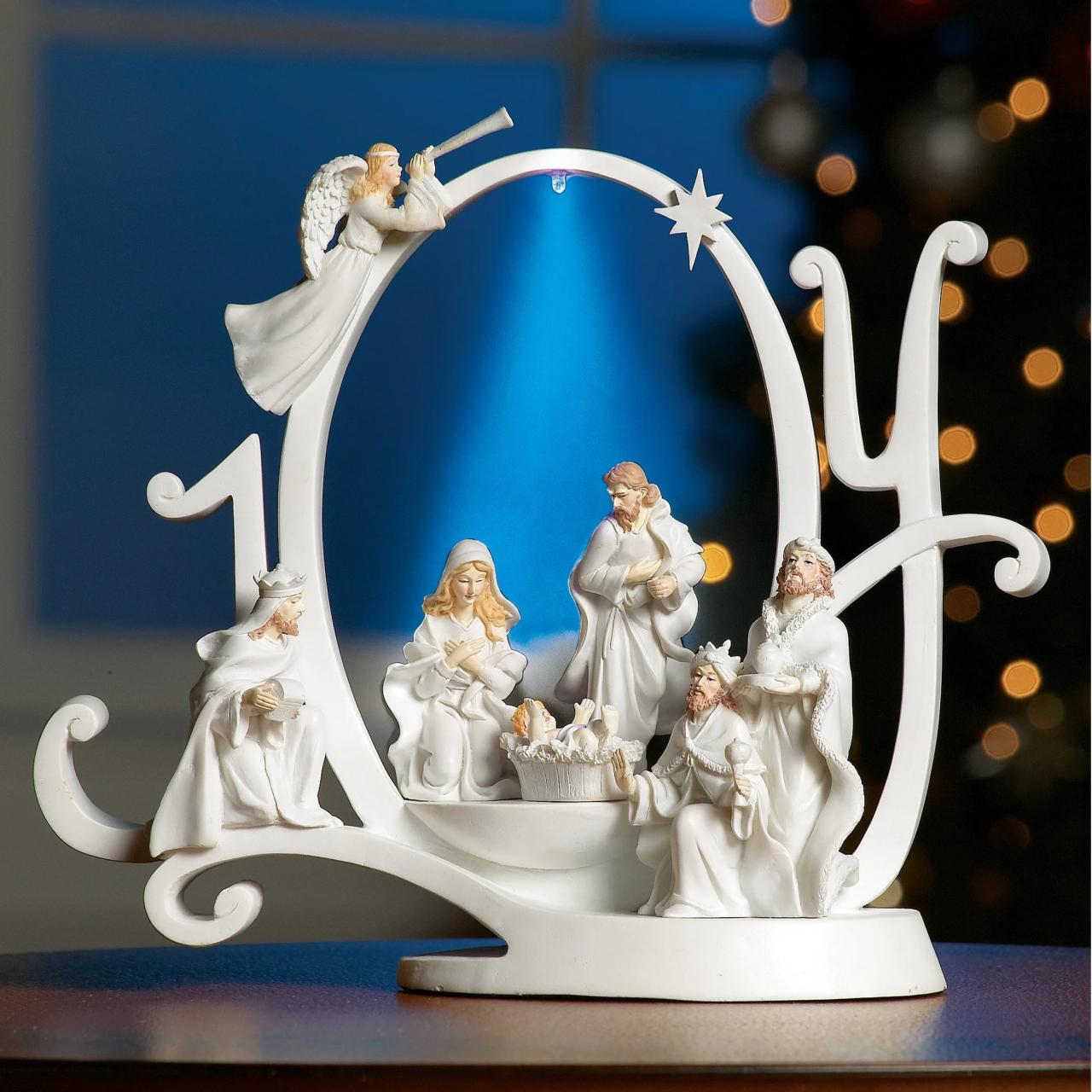 christmas decor nativity scene Lighted Joy Nativity Christmas Scene Holiday Indoor Sculpture