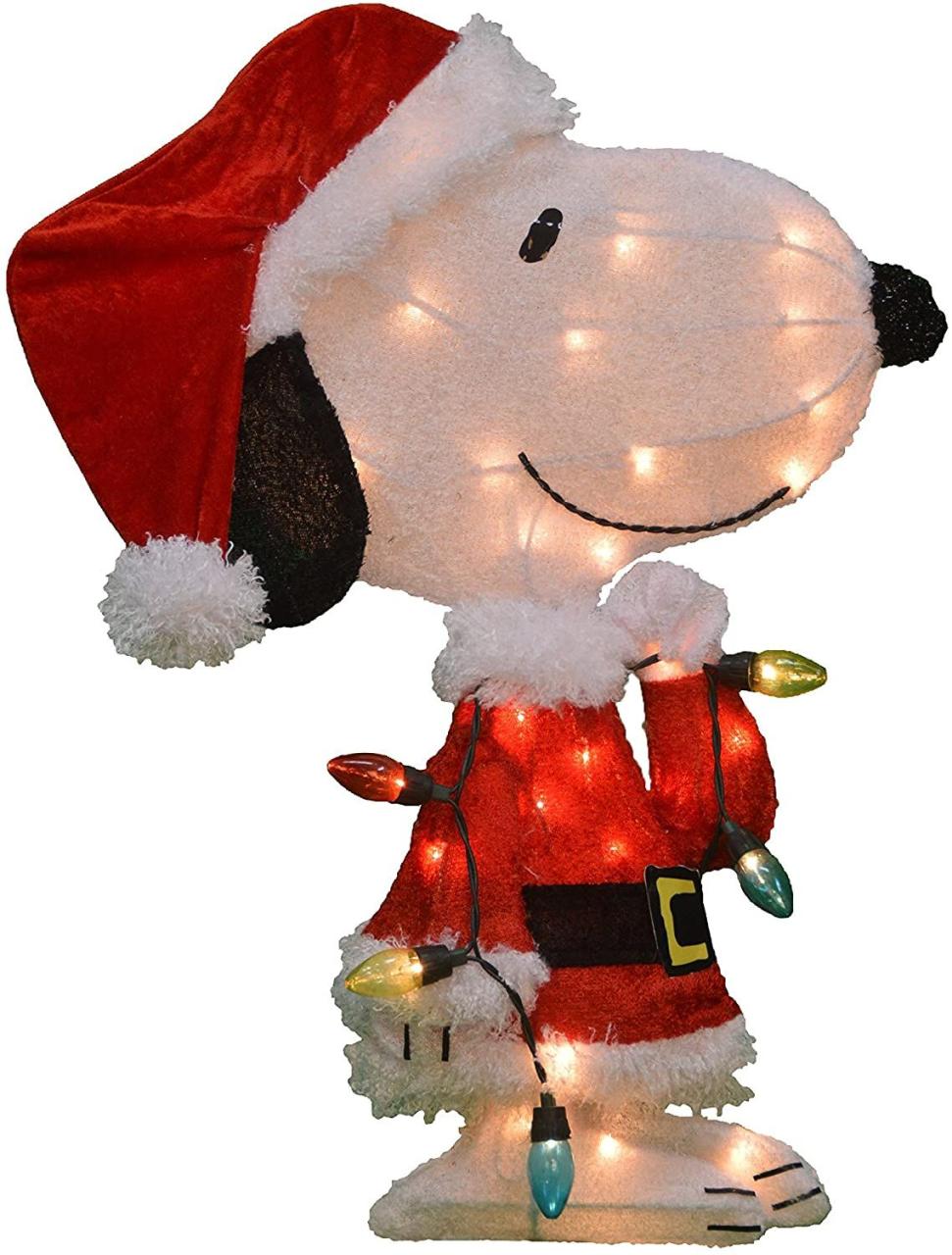 snoopy christmas yard decor ProductWorks 24" PreLit Peanuts Snoopy with Strand of Lights Christmas Holiday Yard Art