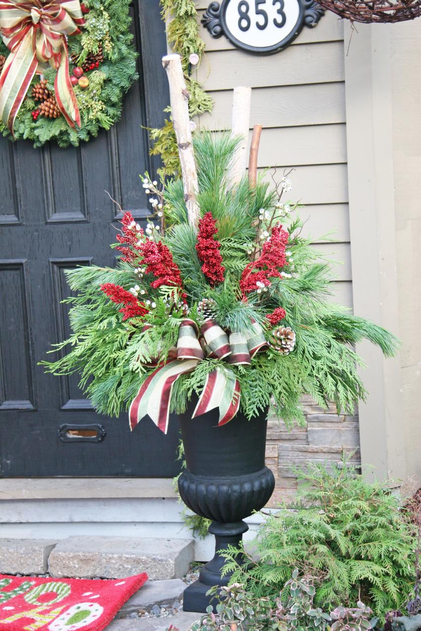 christmas decor for outdoor planters Festive Outdoor Christmas Planter