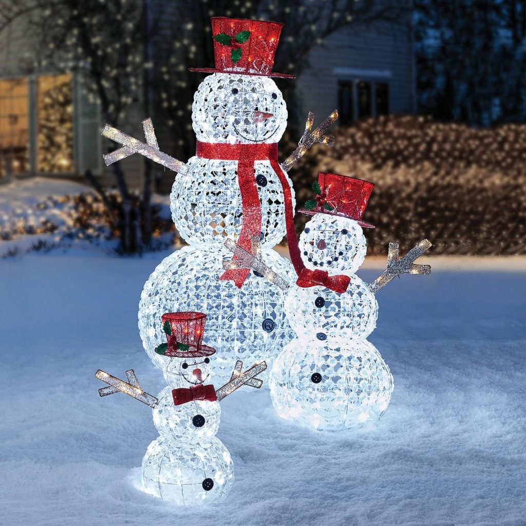 outdoor christmas decor lighted 3pc LED Christmas Holiday Lighted Random Twinkling Snowman Family Yard Decor — WholeStuff