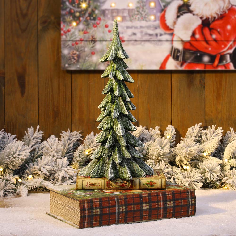 christmas tree tabletop decor [OFFICIAL] Glitzhome 14.75"H Green Resin Christmas Handcrafted Tabletop Tree Décor