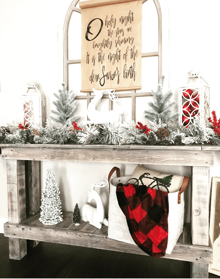 christmas decor for sofa table Christmas Console Table Simply Junkin Christmas sofa decor, Christmas foyer decor, Christmas