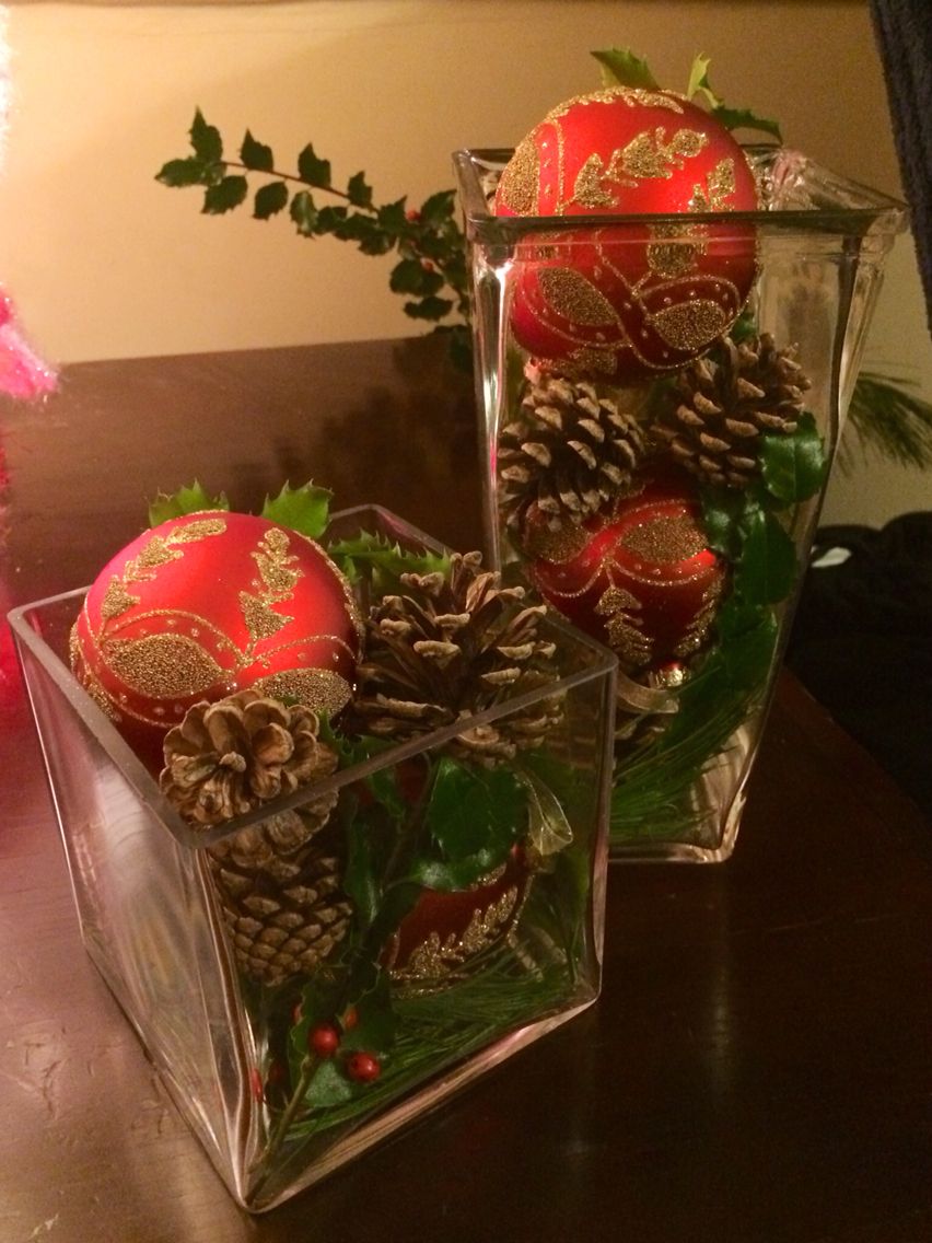 christmas decoration ideas for vases DIY Christmas holiday decorations by me!!! Used a couple of clear vases