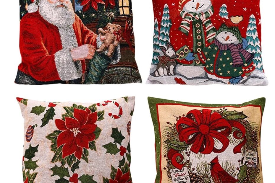 christmas decor throw pillows Bueautybox Christmas Throw Pillow Jacquard Embroidery Pillow Covers 18 x 18 Snowman/Garland