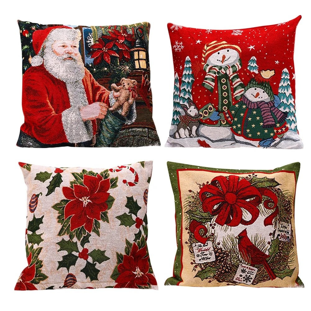 christmas decor throw pillows Bueautybox Christmas Throw Pillow Jacquard Embroidery Pillow Covers 18 x 18 Snowman/Garland