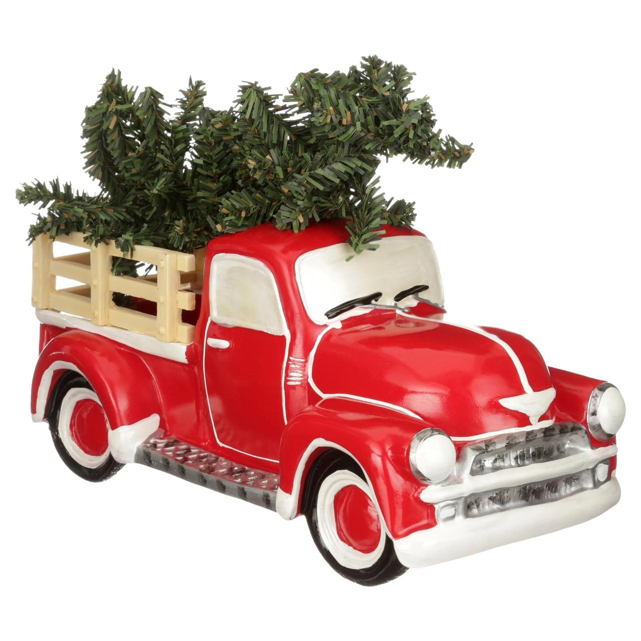 christmas decor red truck Holiday Time Antique Red Truck with Christmas Tree Table Top Christmas Decoration