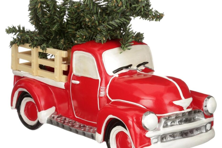 red truck christmas decor Holiday Time Antique Red Truck with Christmas Tree Table Top Christmas Decoration