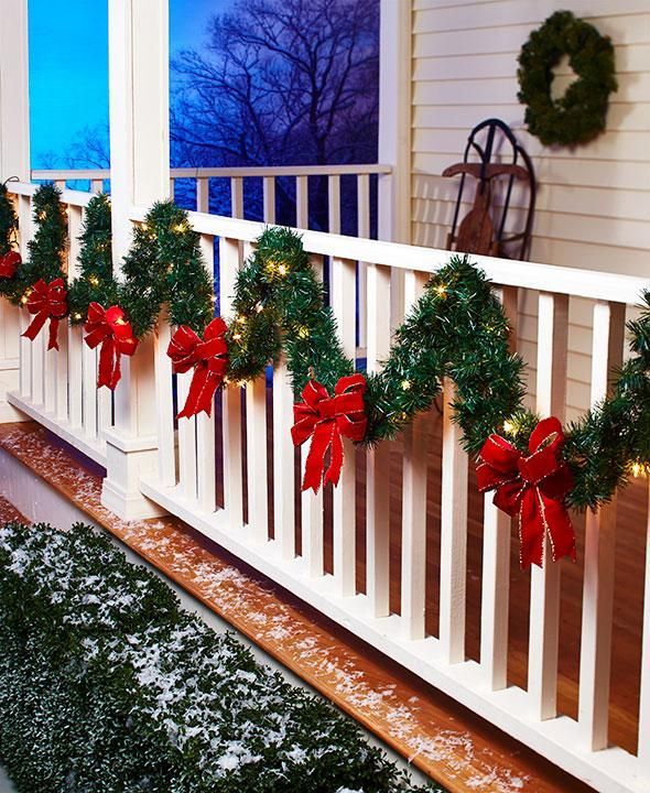 christmas decorations outdoor ideas railing front porch 20+ Front Porch Railing Christmas Decorating Ideas The Urban Decor