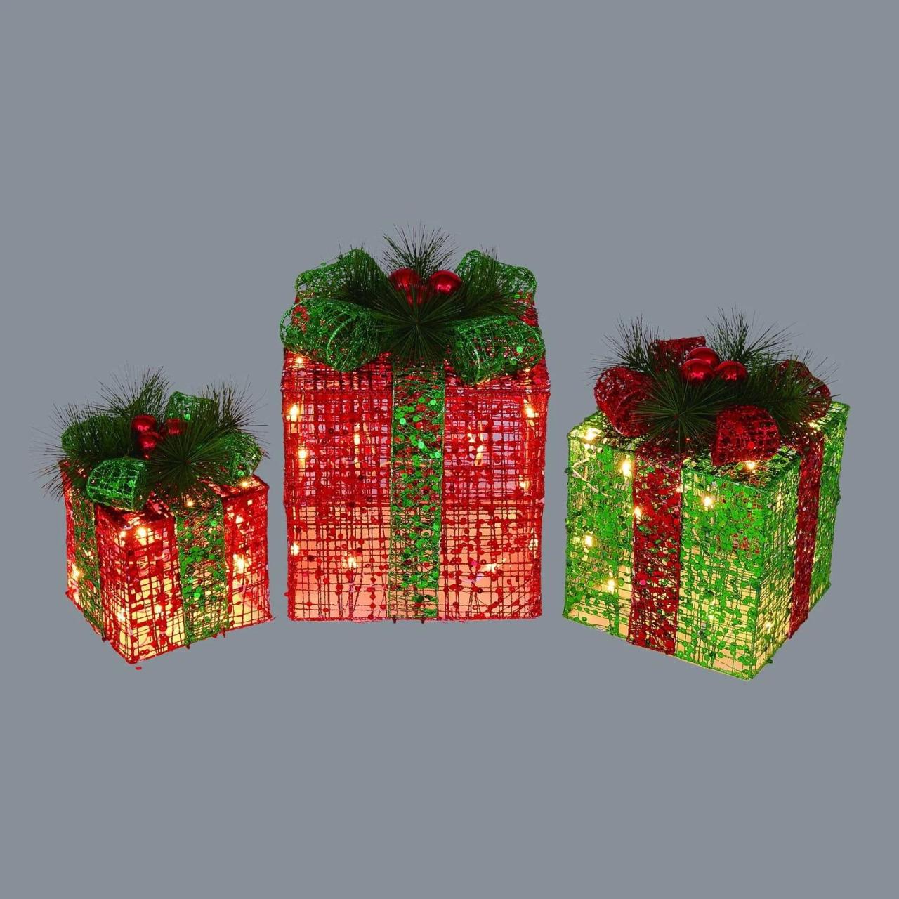 christmas outdoor decor walmart Set of 3 Lighted Christmas Gift Packages Outdoor Decorations