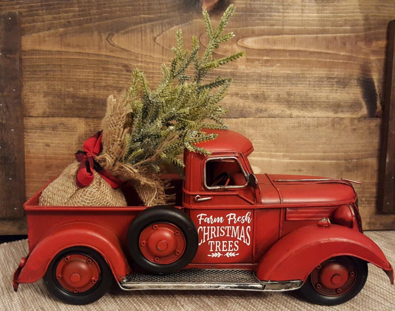 christmas decor red truck Red Truck Decor For Christmas HomeDecorish