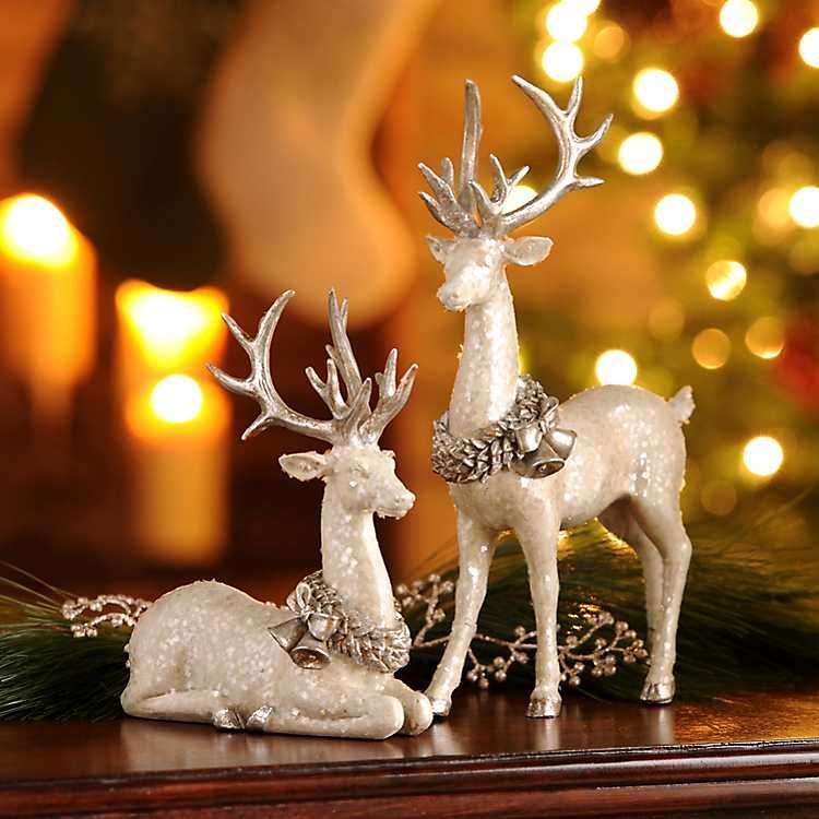 reindeer decor for christmas White Deer Statue, Set of 2 from Kirkland's Christmas deer decorations, Christmas reindeer