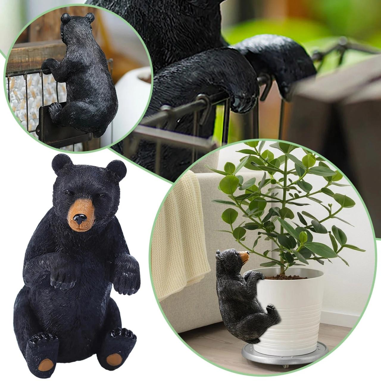 black bear christmas decor Christmas decorations Black Bear Figurine Bear Home Garden Decor Bear Statue Rustic Potted