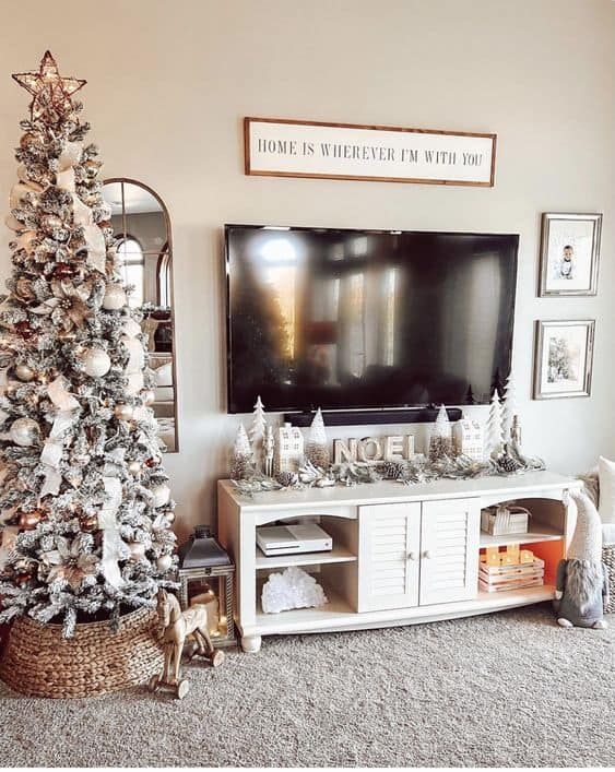 christmas decor tv stand 20 Christmas TV Stand Styling Ideas » Lady Decluttered Christmas decorations living room