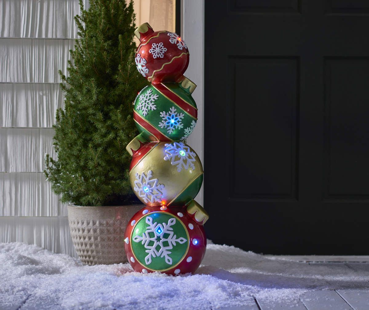 big lots outdoor christmas decor Winter Wonder Lane LightUp Christmas Stacked Ornaments Tabletop Decor Big Lots Large