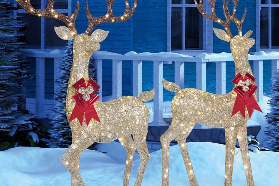 reindeer decor for christmas 5ft 11 Inches (182.8 cm) Indoor/Outdoor Christmas Reindeer Family Set of 2 Bucks With 480 LED