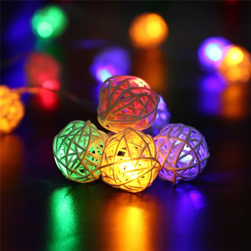 outdoor christmas decorations battery operated lights Qedertek Christmad led lights 20 Led Rattan Ball Christmas Party Lights