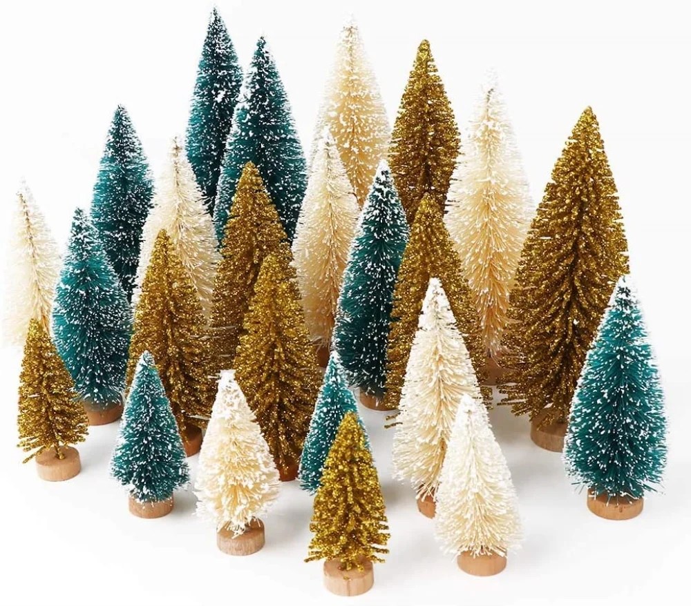 bottle brush christmas tree decor 24PCS Artificial Mini Christmas Trees Bottle Brush Mini Sisal Trees