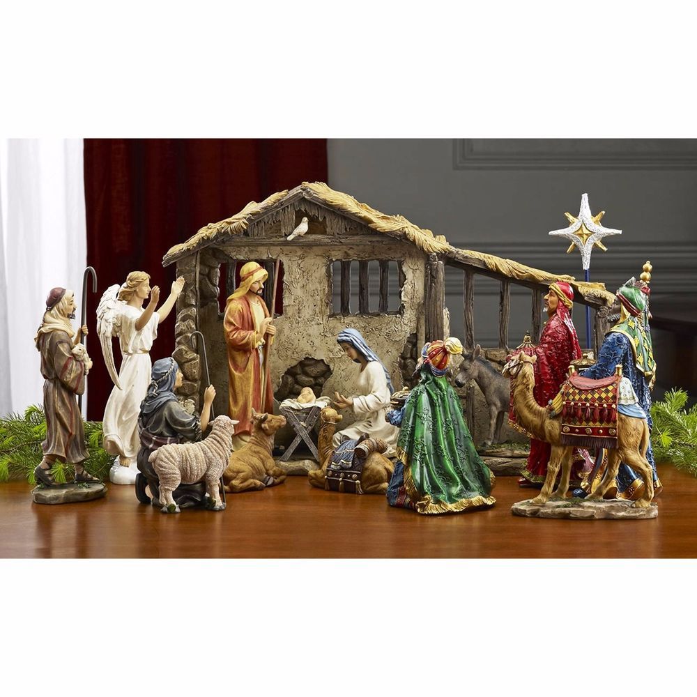 christmas decor nativity scene Nativity Set Indoor Christmas Holiday Scene Resin Decor Gift 19 pcs 7" Figures (With images