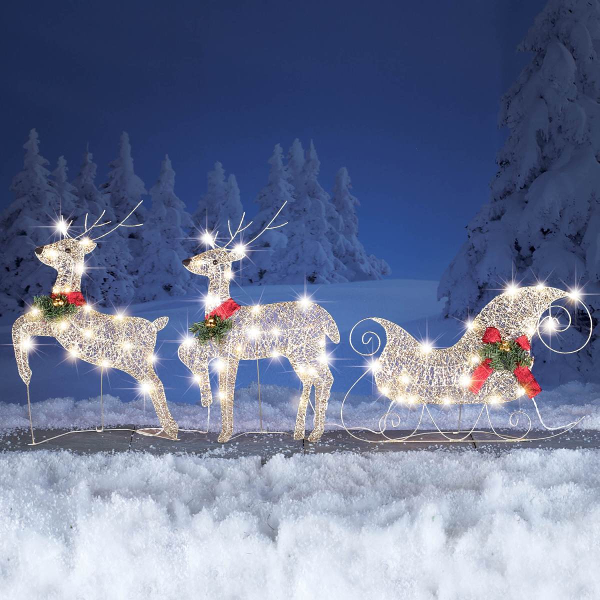 outdoor christmas decorations reindeer and sleigh Lighted Reindeer & Christmas Sleigh Set Collections Etc.