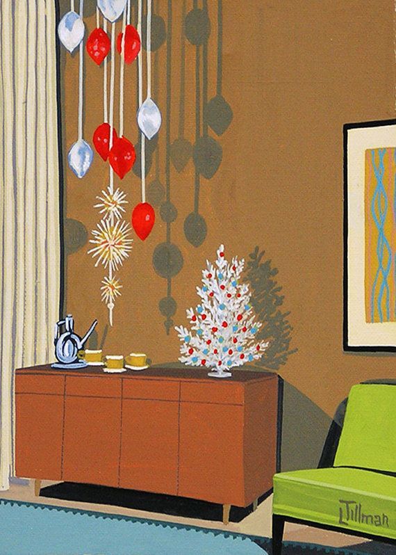 mid century christmas decor Mid Century Modern Eames Retro Print From Original Painting Christmas Decor Etsy Vintage