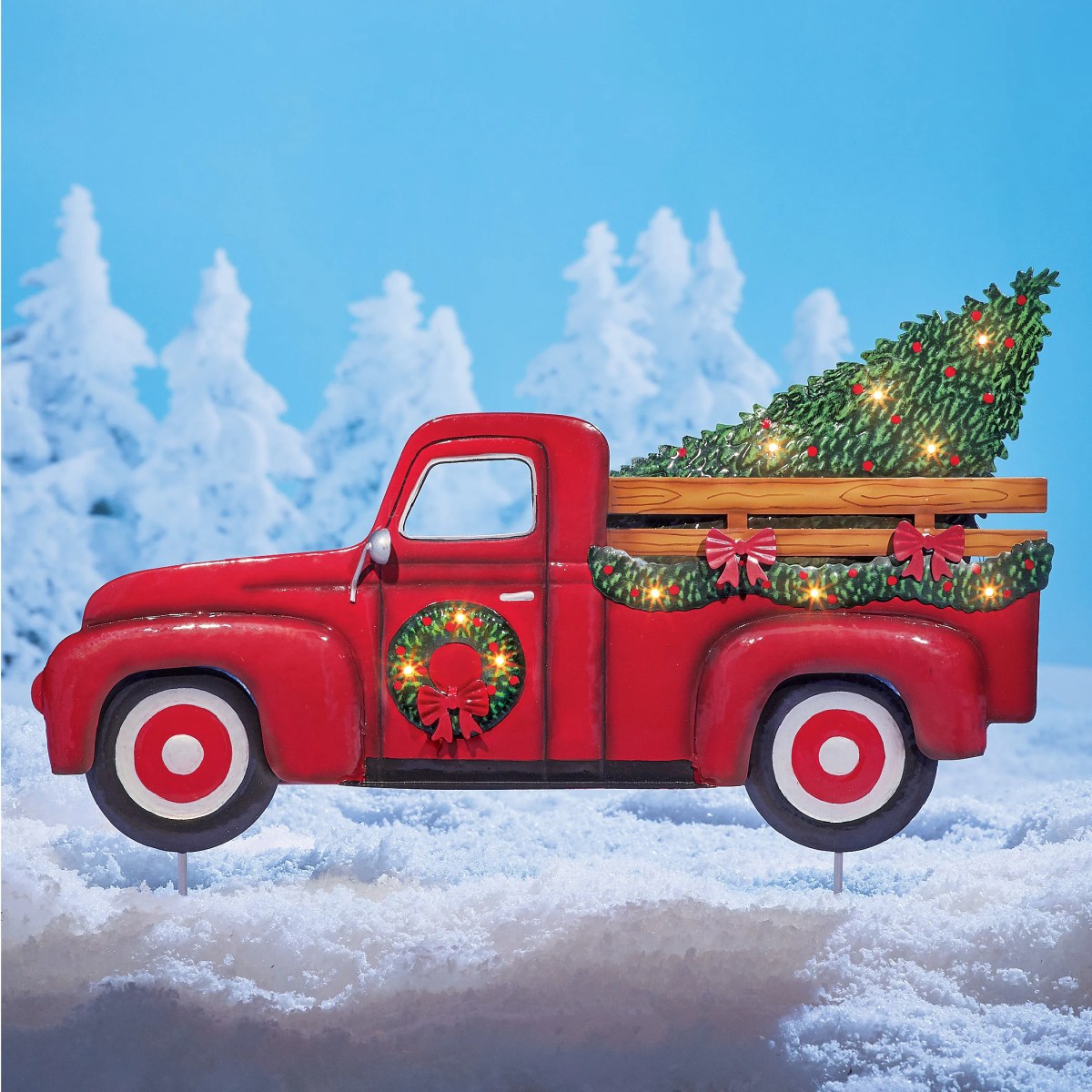 christmas decor red truck Vintage Red Truck w/ Tree Outdoor Christmas Decor Collections Etc.