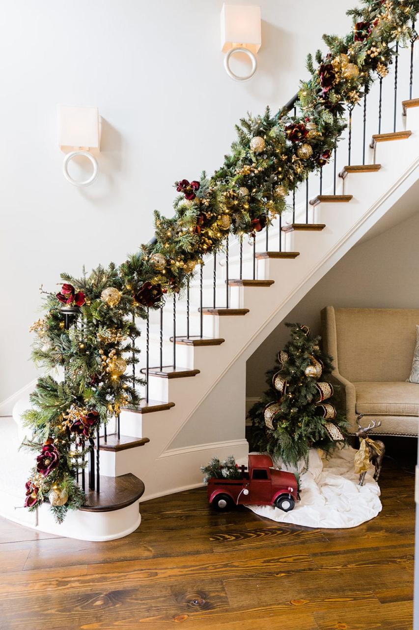 christmas decor for banister Double the Christmas Garland on a Staircase Banister! BlueGrayGal