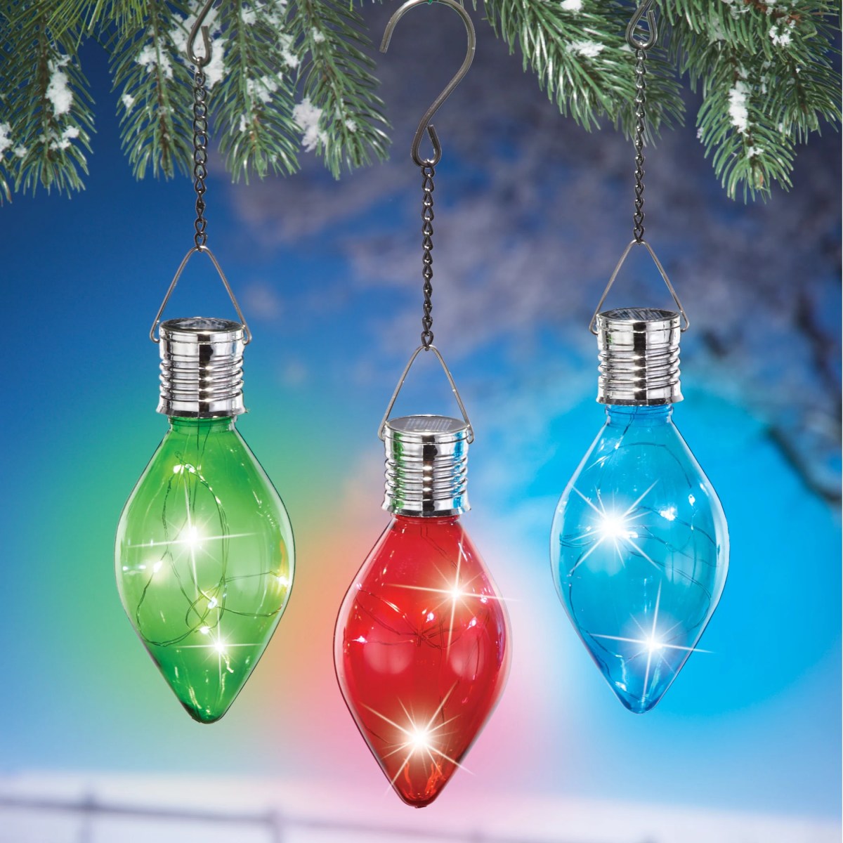 christmas decor solar lights Solar Large Holiday Bulb Lights with Hooks Set of 3 Collections Etc.