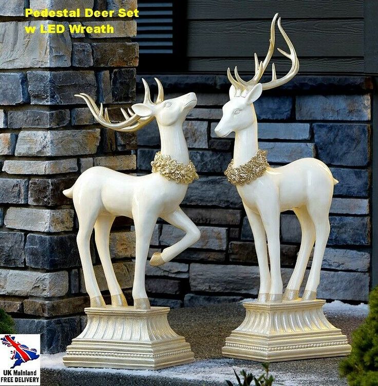 elegant christmas deer decor Elegant Pedestal Deer Set LED Outdoor Christmas Front Door Statue Reindeer Decor christmas 