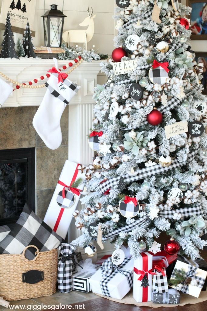 black and white buffalo plaid christmas decor Black and White Buffalo Plaid Christmas Tree White christmas tree decorations, Christmas tree