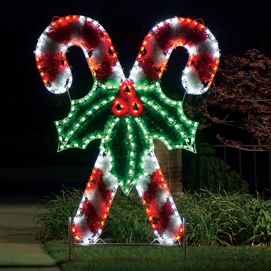 christmas outdoor lighted decor Holiday Lighting Specialists 8.3ft Crossed Candy Canes Outdoor Christmas Decoration with LED