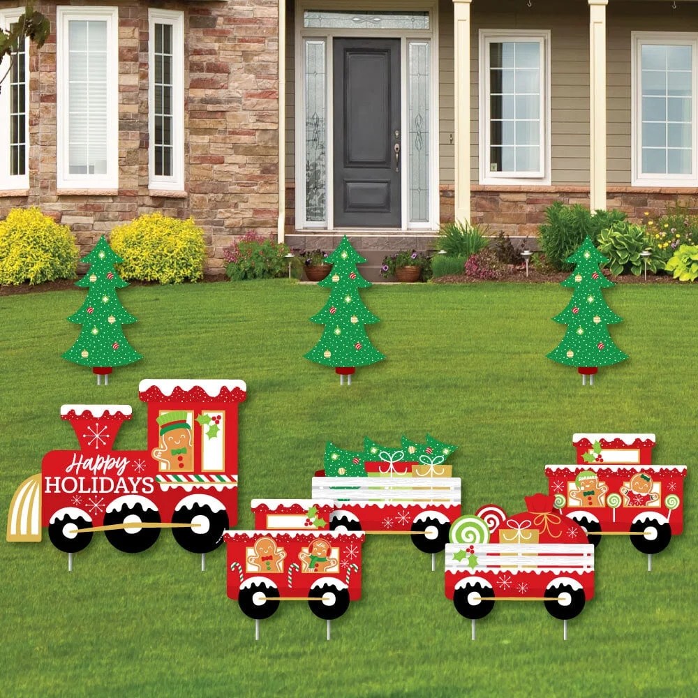 christmas outdoor decor walmart Christmas Train Yard Sign and Outdoor Lawn Decorations Holiday Party Yard Signs Set of 8